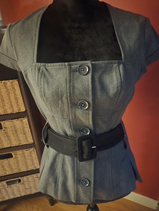 Express Jackets & Blazers - Express Vintage looking Women's Gray Button-Front Fit & Flare suit jacket.